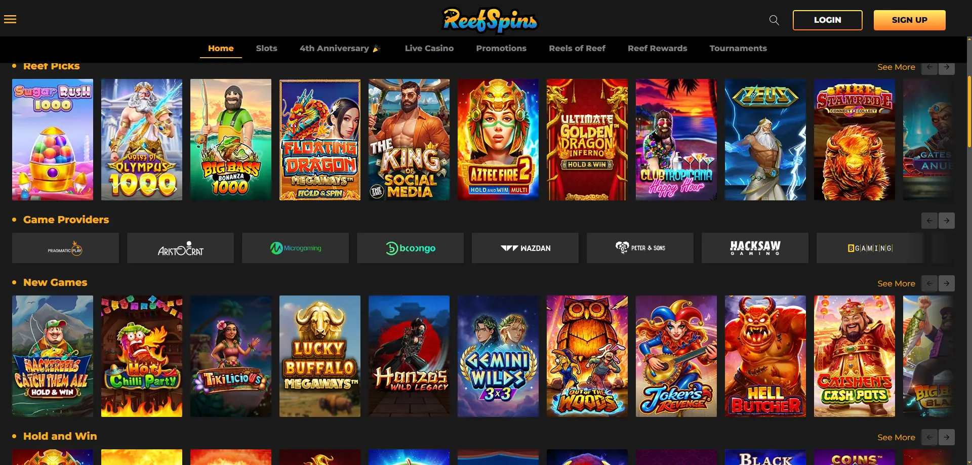 ReefSpins Casino slot games library — thousands of titles available